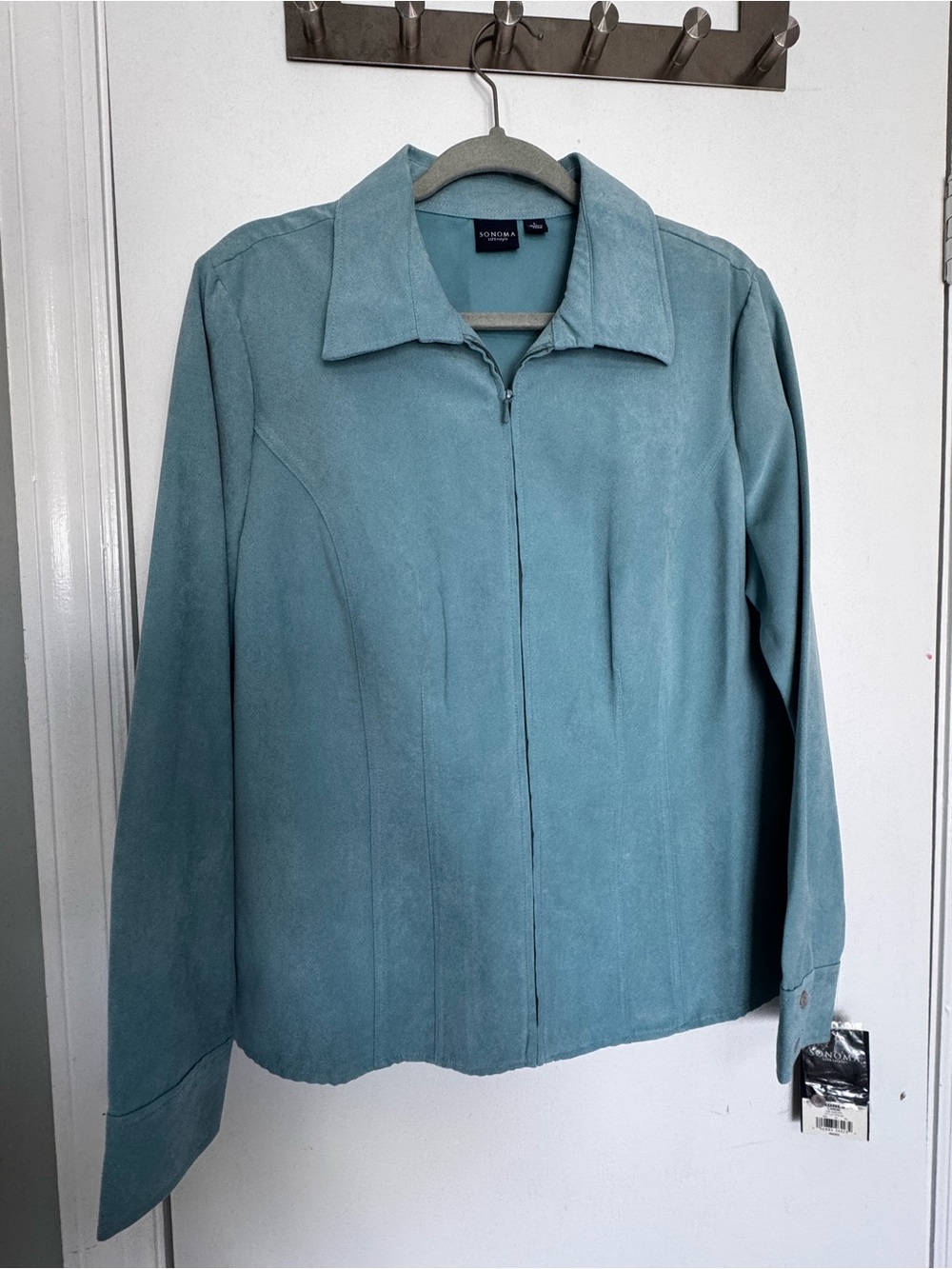 Sonoma Dusty Teal Zip-Front Suede Jacket